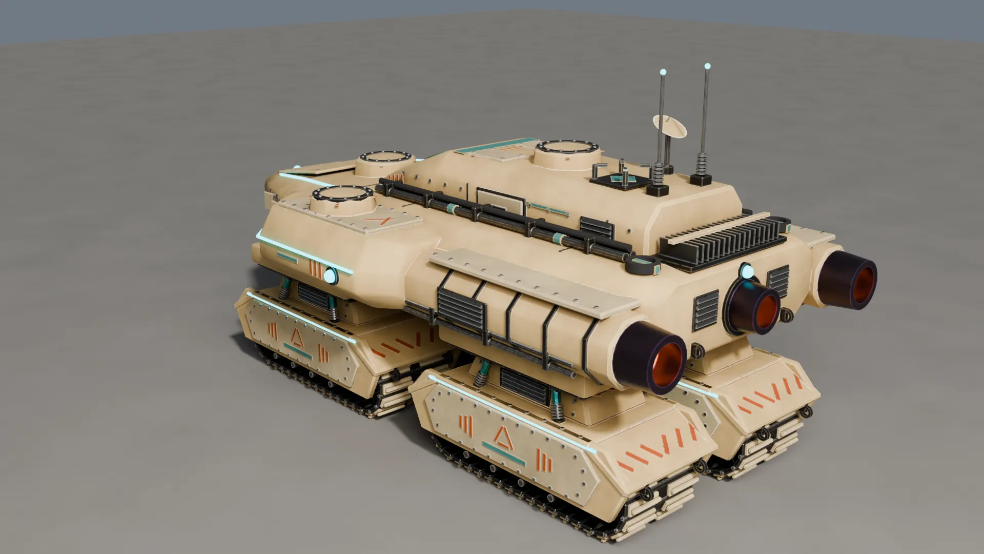 Rear three-quarter render of the Dune Skimmer showing twin exhausts.