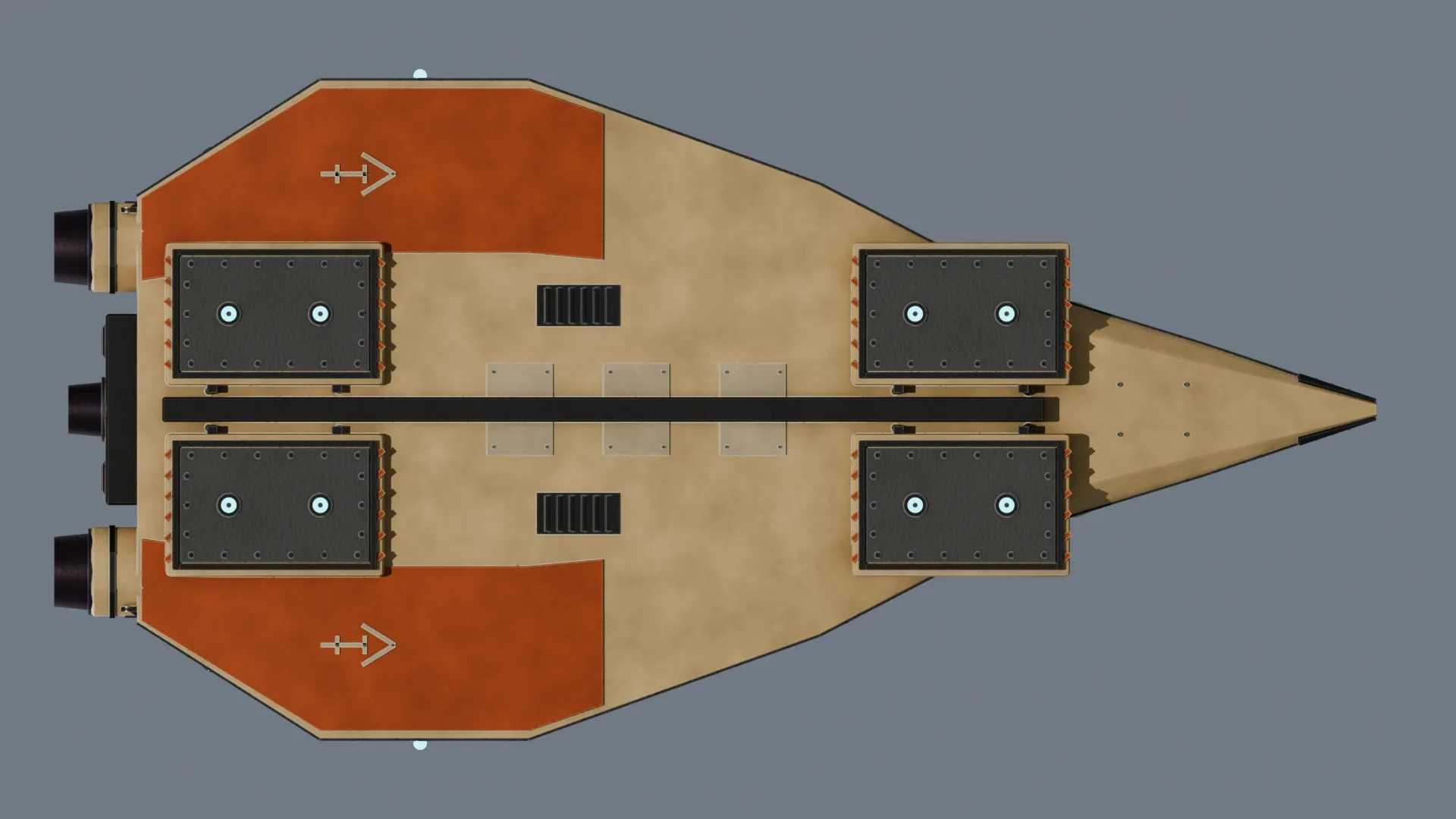 Underside of the Sandstrike hull showing tread mounting points.