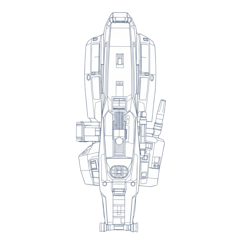 Wireframe top-down blueprint of the starter submarine.